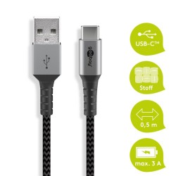 USB Tipo A / Tipo C - 1 mt -  connettori in metallo e rivestimento tessuto