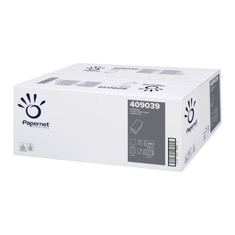 Asciugamani a V 22x21 cm 18gr Papernet goffrati onda bianchi - 266 pezzi - 409039