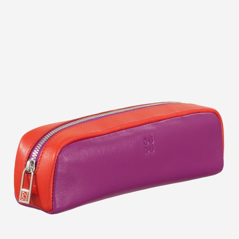 Portapenne Thani DuDu® in pelle – Astuccio compatto unisex - Fucsia/rosso - 534-1516-12