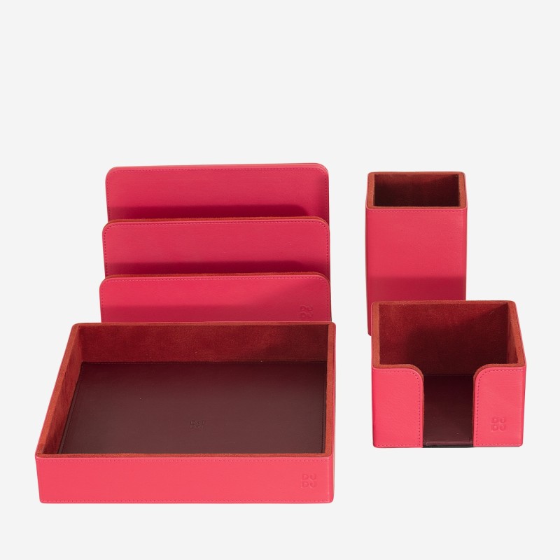 Set da scrivania in pelle Colorful DUDU - Desk set - Rosso Lampone - 534-1550-25
