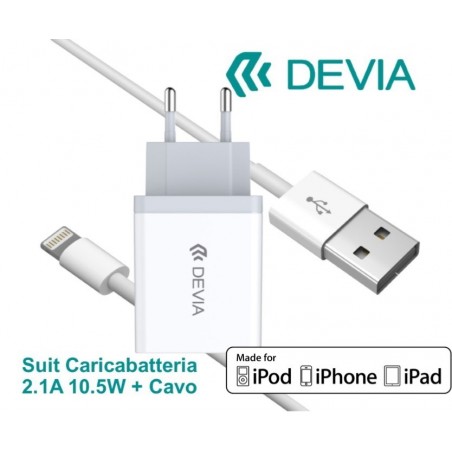 Suit Carica Batteria 2,1A e Cavo lightning iOS Apple MFI - Devia - DESSI387W